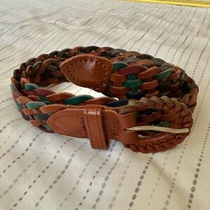 Vtg Woven Braided Multicolor Belt Genuine Leather Bohemian 80-90's S/M 34.5"
